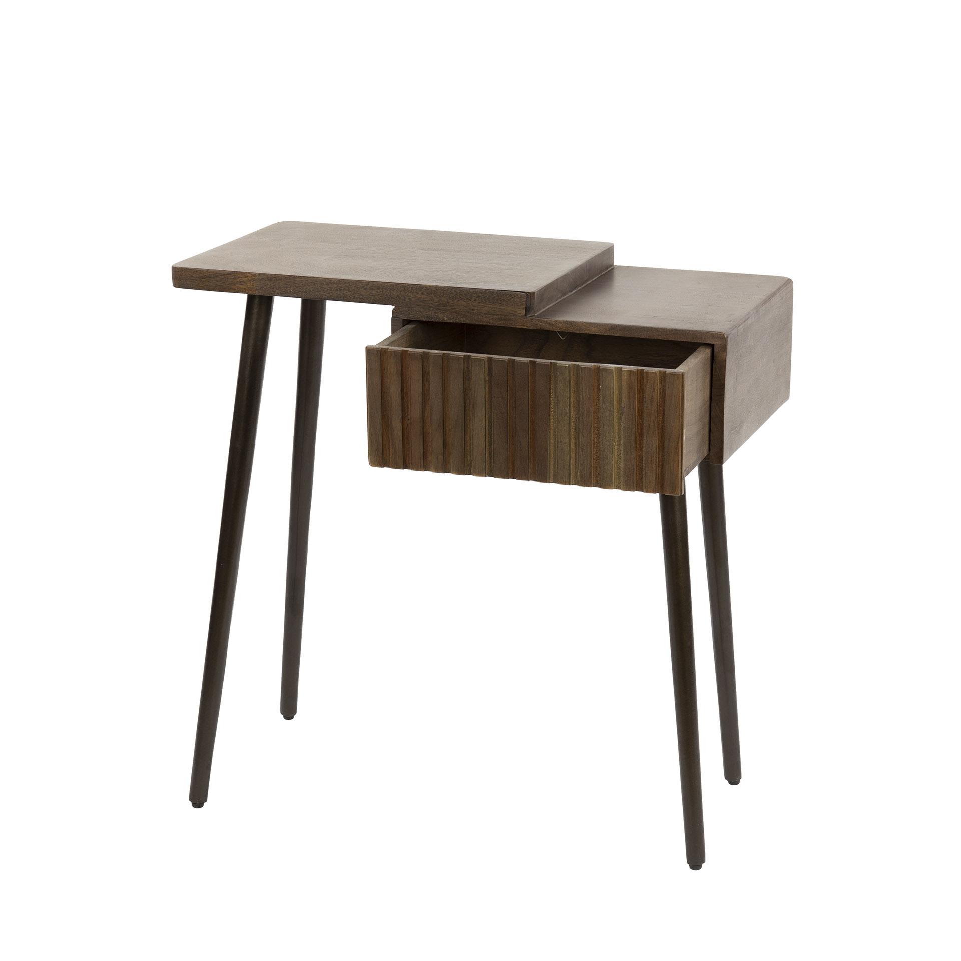 Sängbord Carve 1 låda vänster - Solid akaciabrun