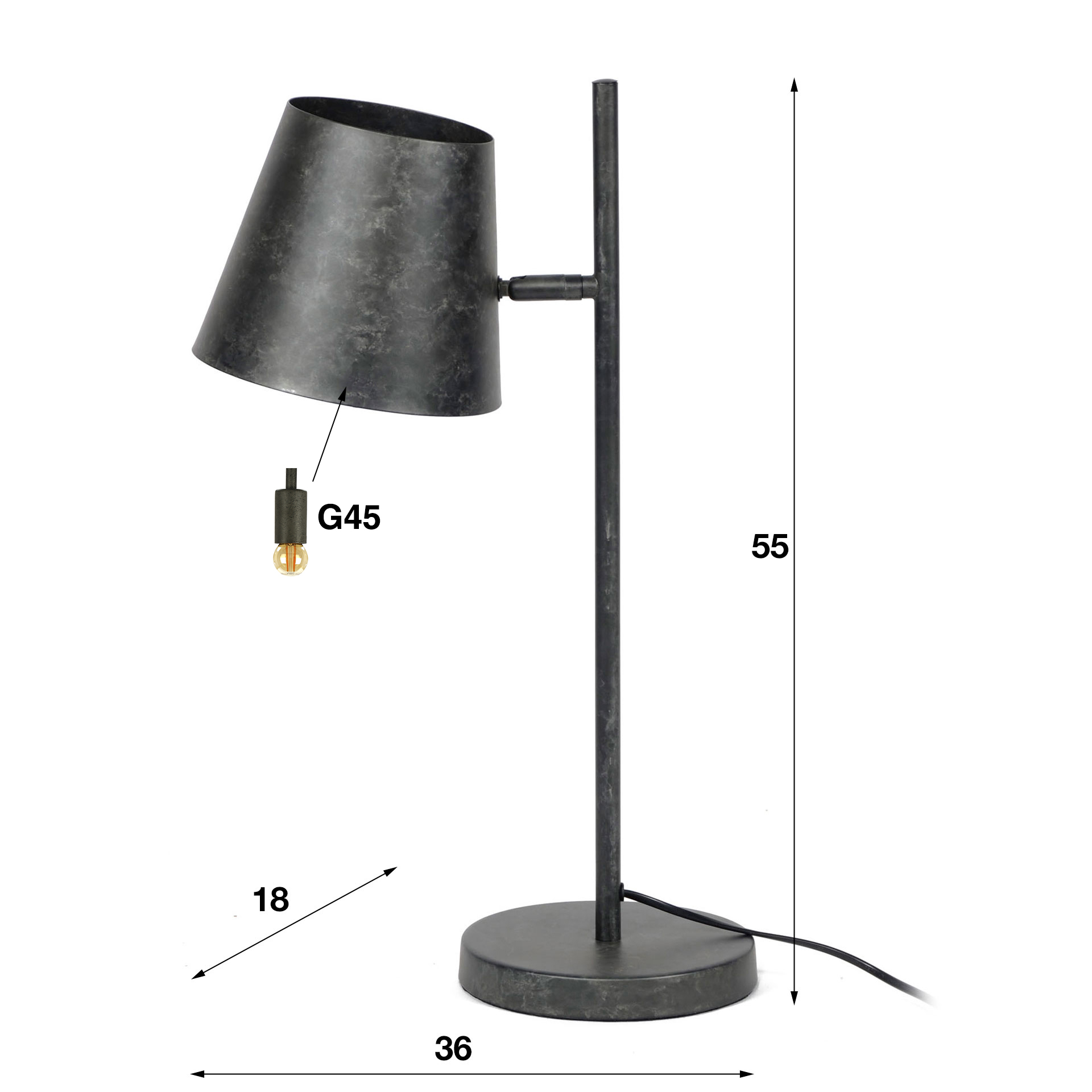 Bordslampa 1L justerbar metallskärm / Charcoal