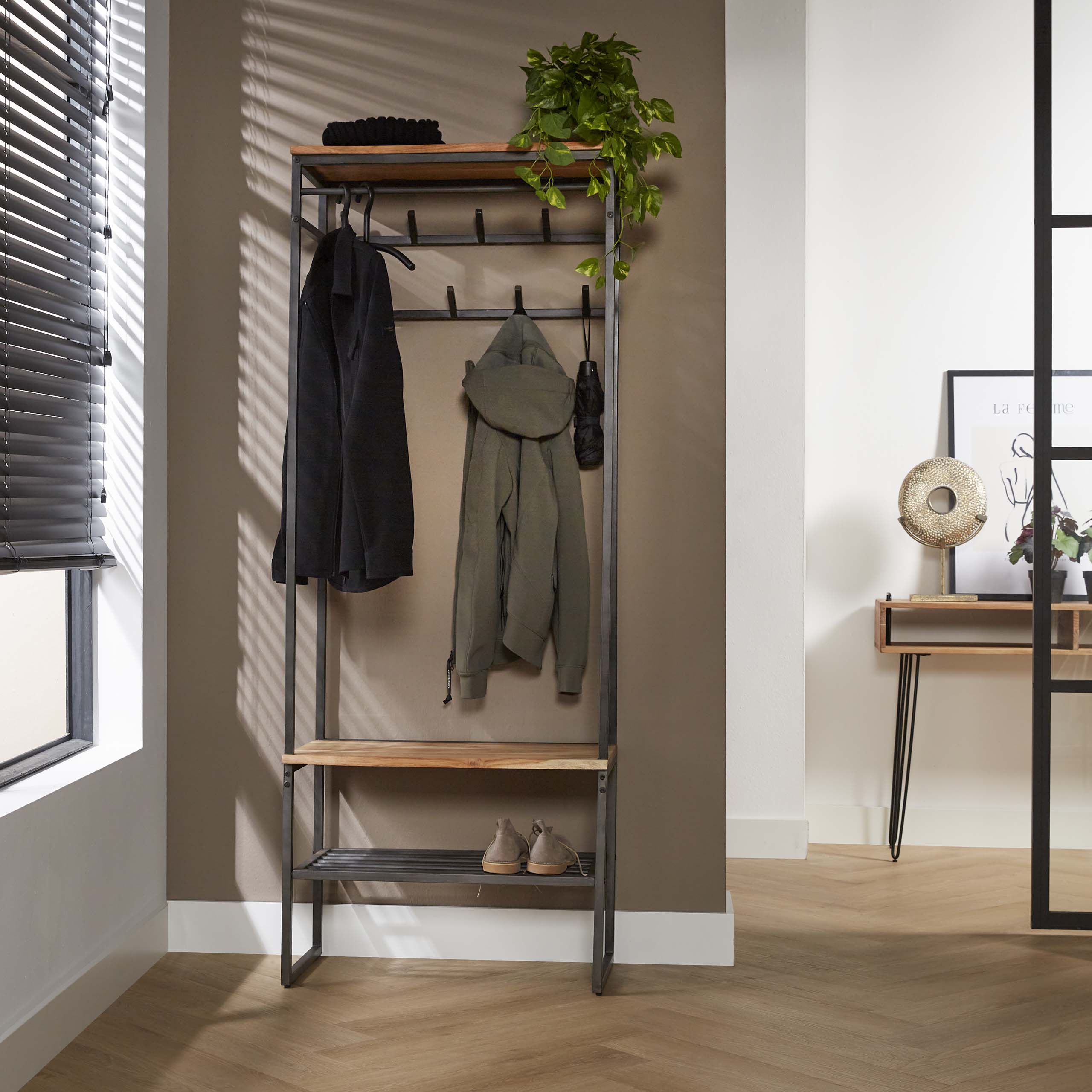 Garderobsmöbel stångkant / Solid akacia natur