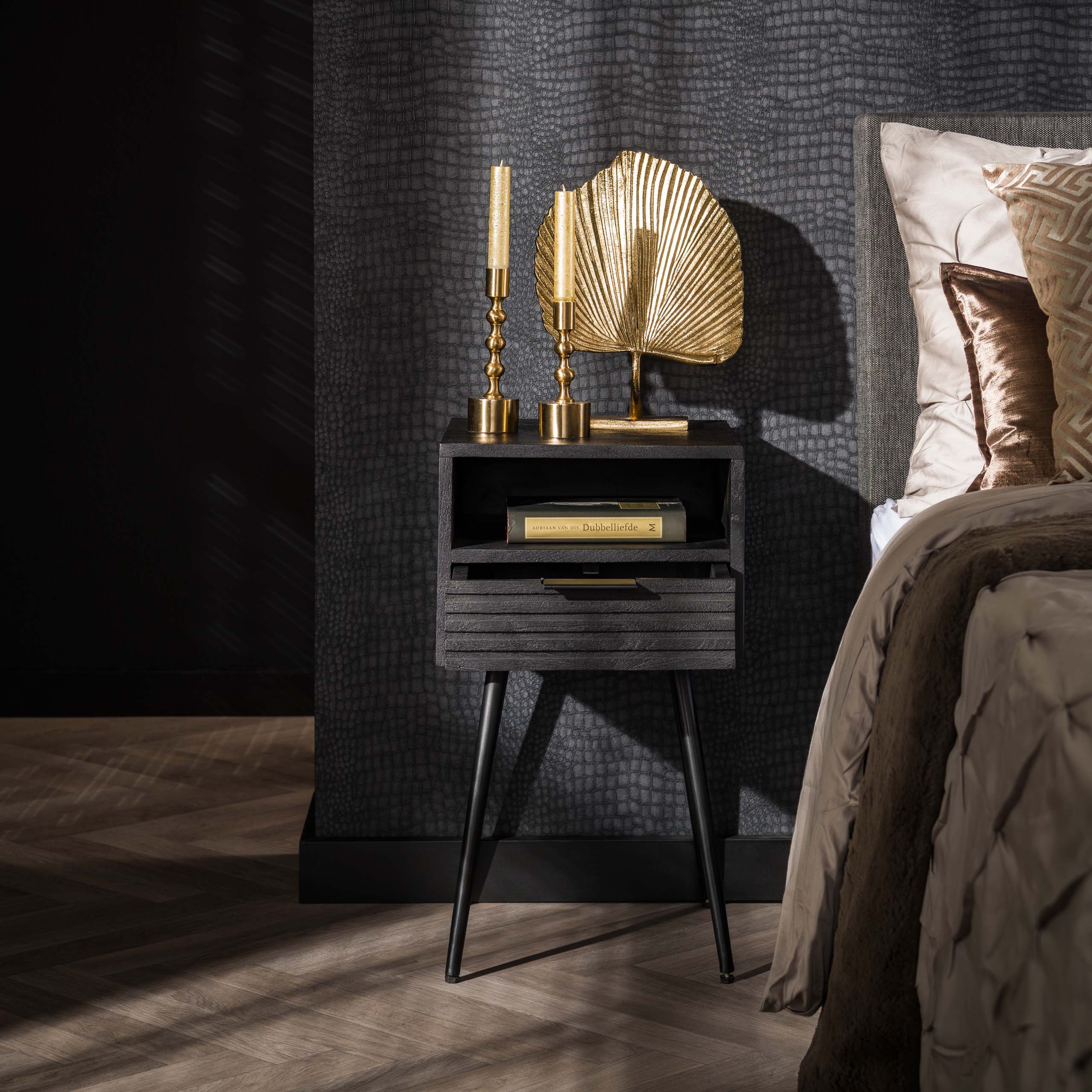 Marina sängbord 1 låda - Solid mangosvart