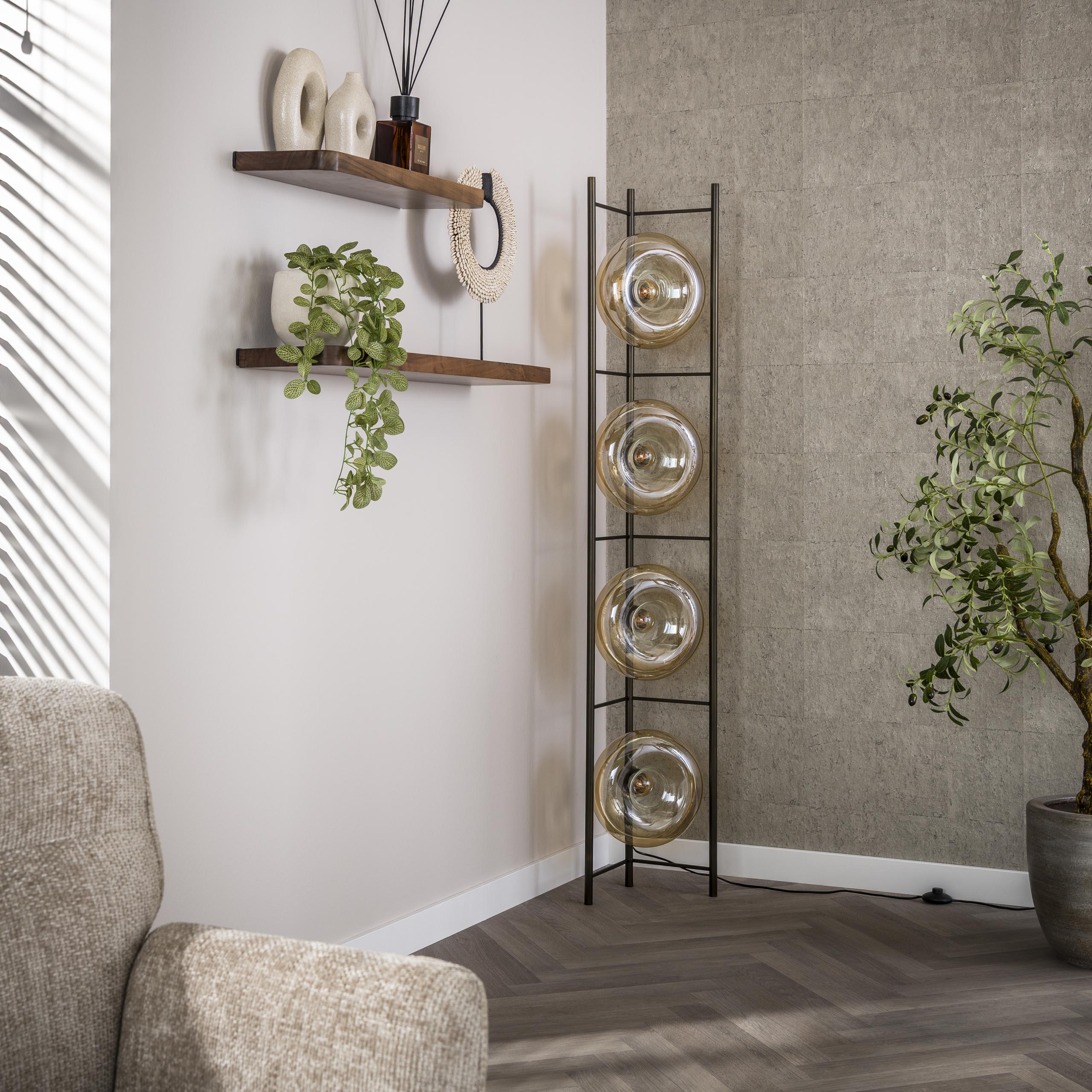 Golvlampa Soll 4-ljus Amber glas