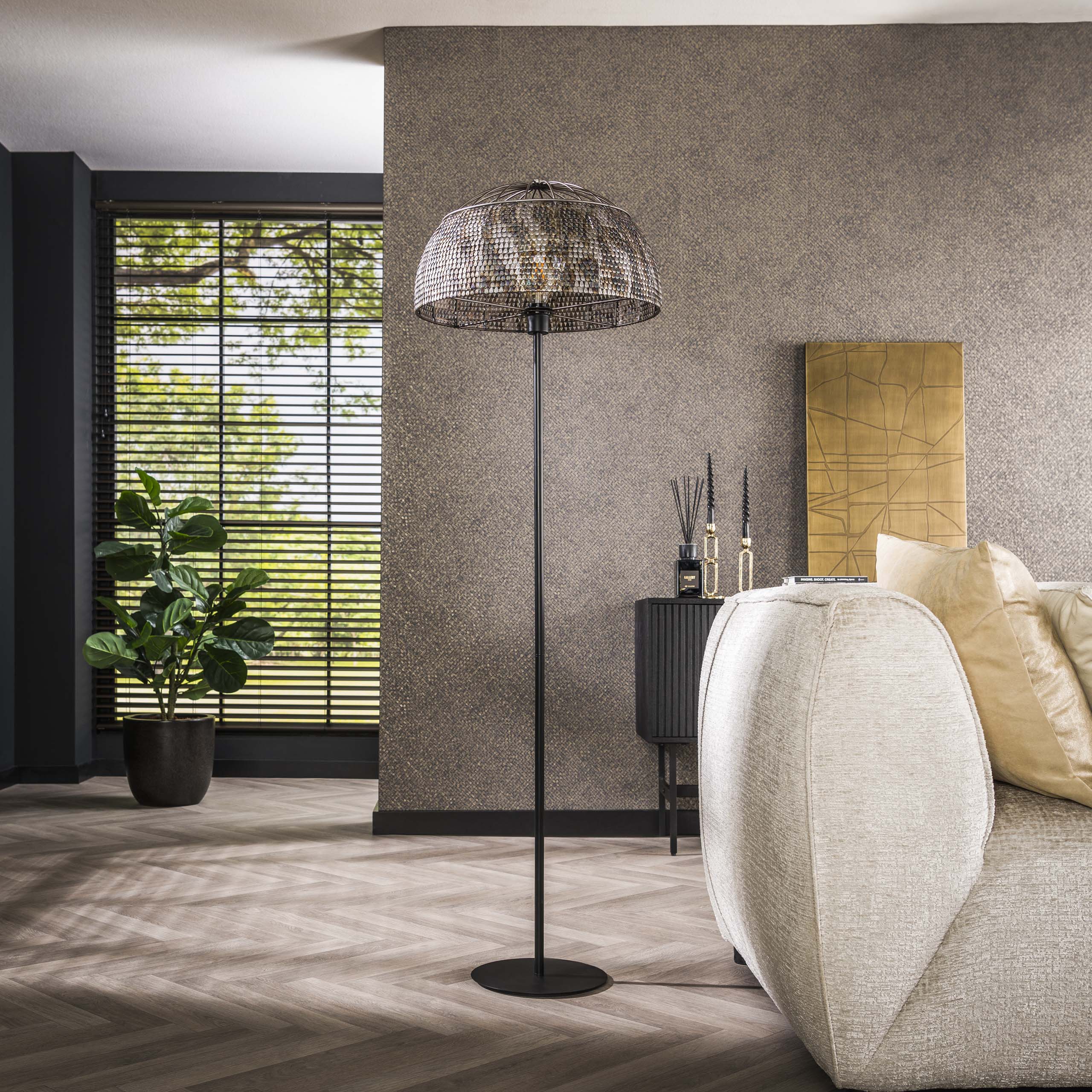 Golvlampa Ø50 pansar öppen / Svart brun