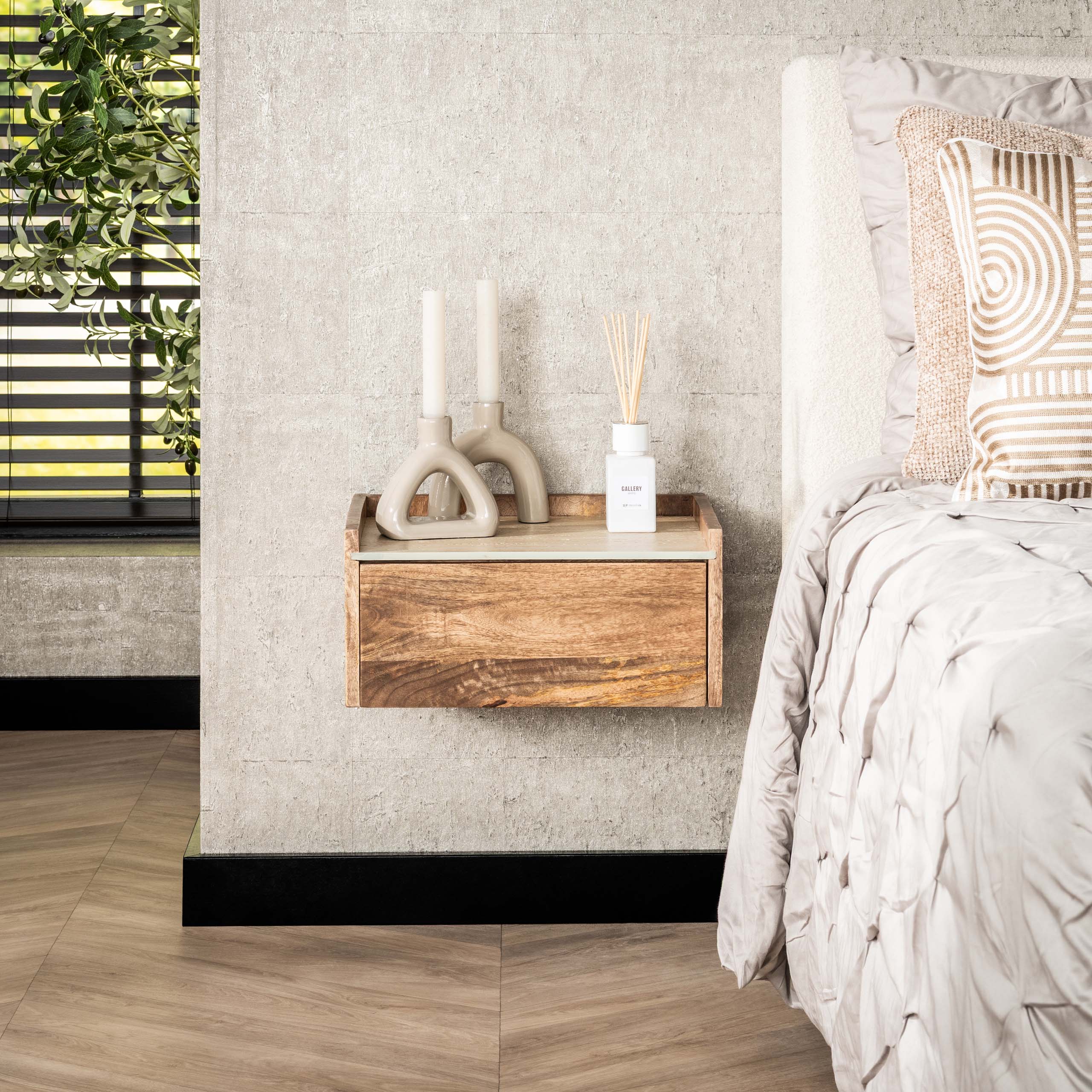 Nuovo flytande sängbord 1 låda - Solid mangosandfärg