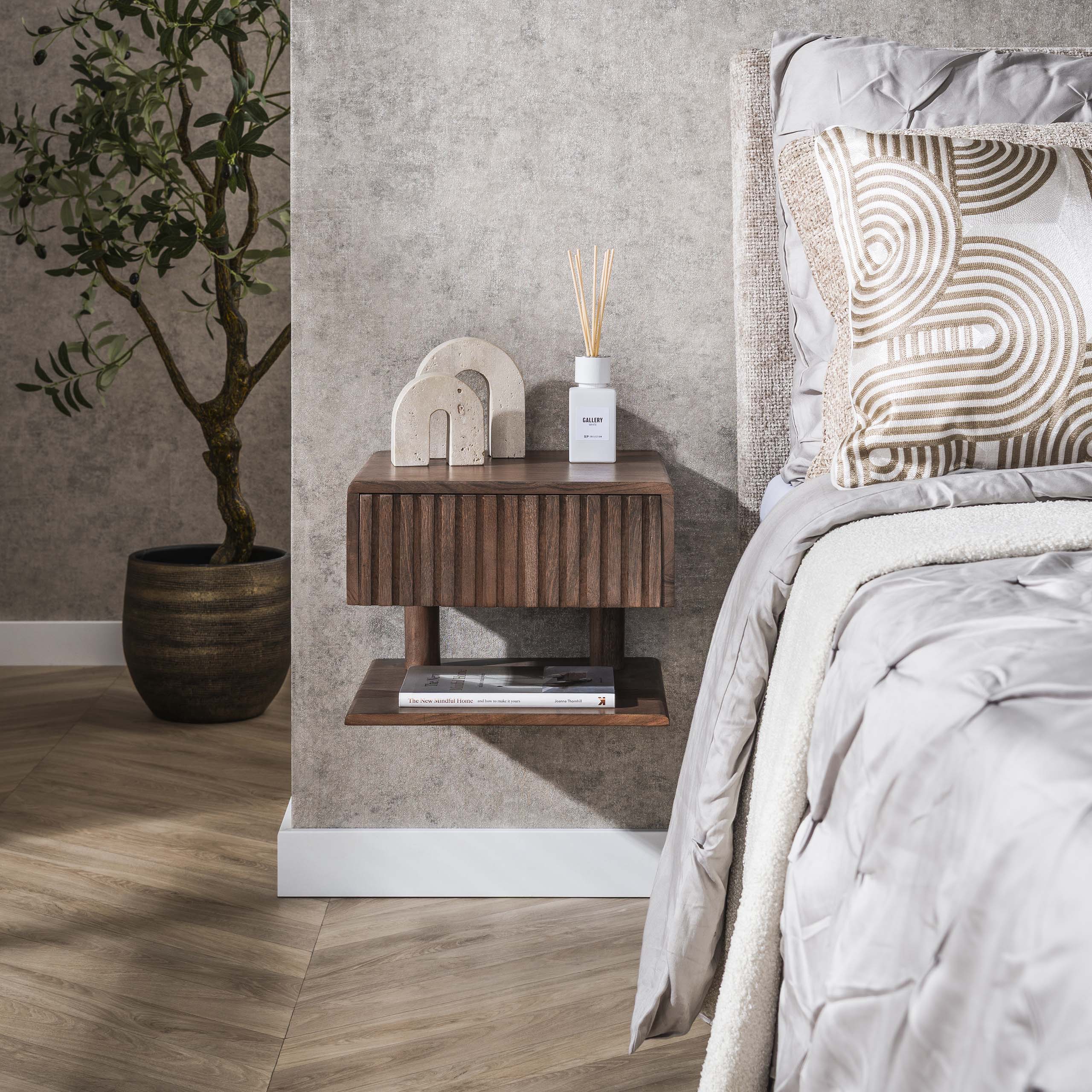 Sängbord Carve Hylla flytande - 1 låda - Acacia brun