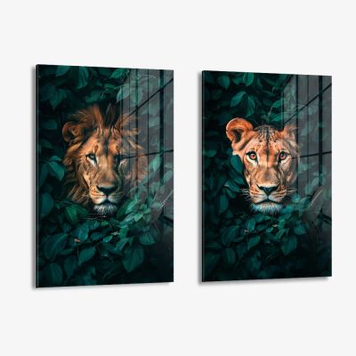 Bundle: "Jungle Lion and Lioness" (2x) – Glass