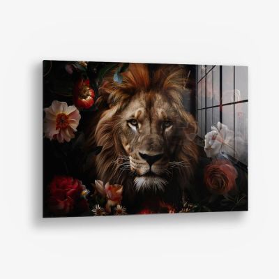 Lion in Flowers – Glass